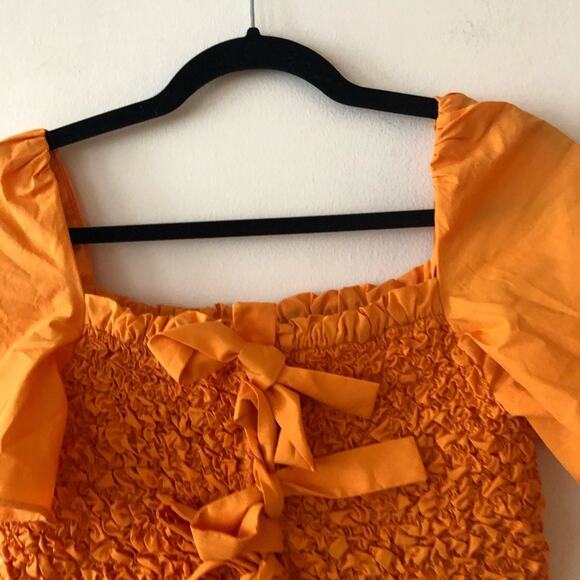 Anthro Mare Mare Smocked Bow-Tie Orange Blouse - Picture 5 of 6